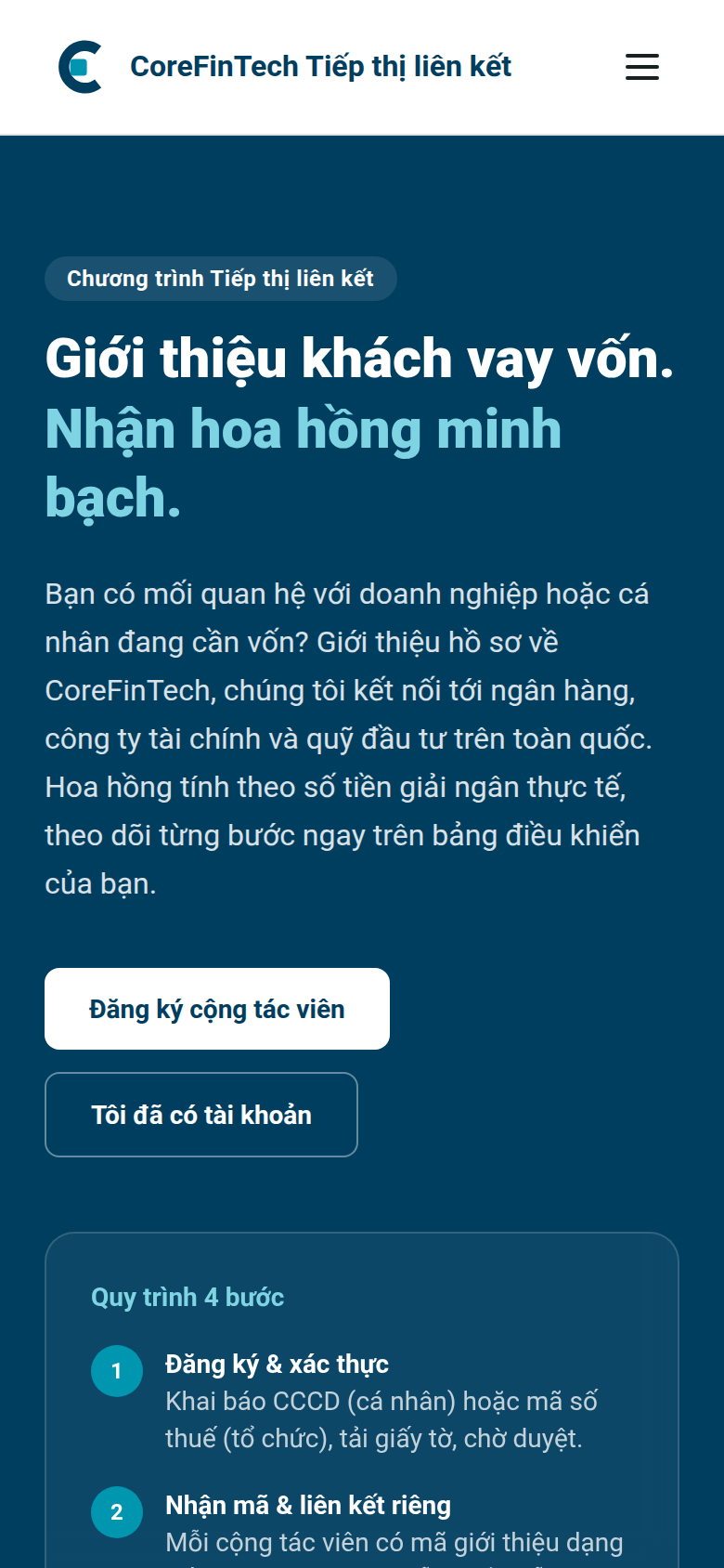 Trang giới thiệu chương trình — điện thoại